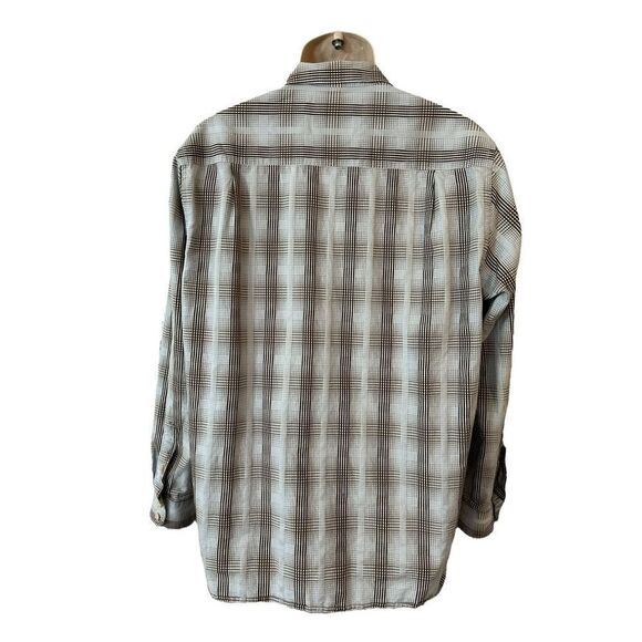 Mens Tommy Bahama Plaid Button Up Flip Cuff Shirt - size L Blue / Gray - Picture 4 of 15